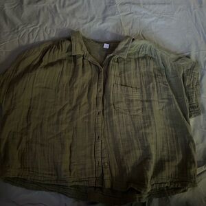 army green cropped button up